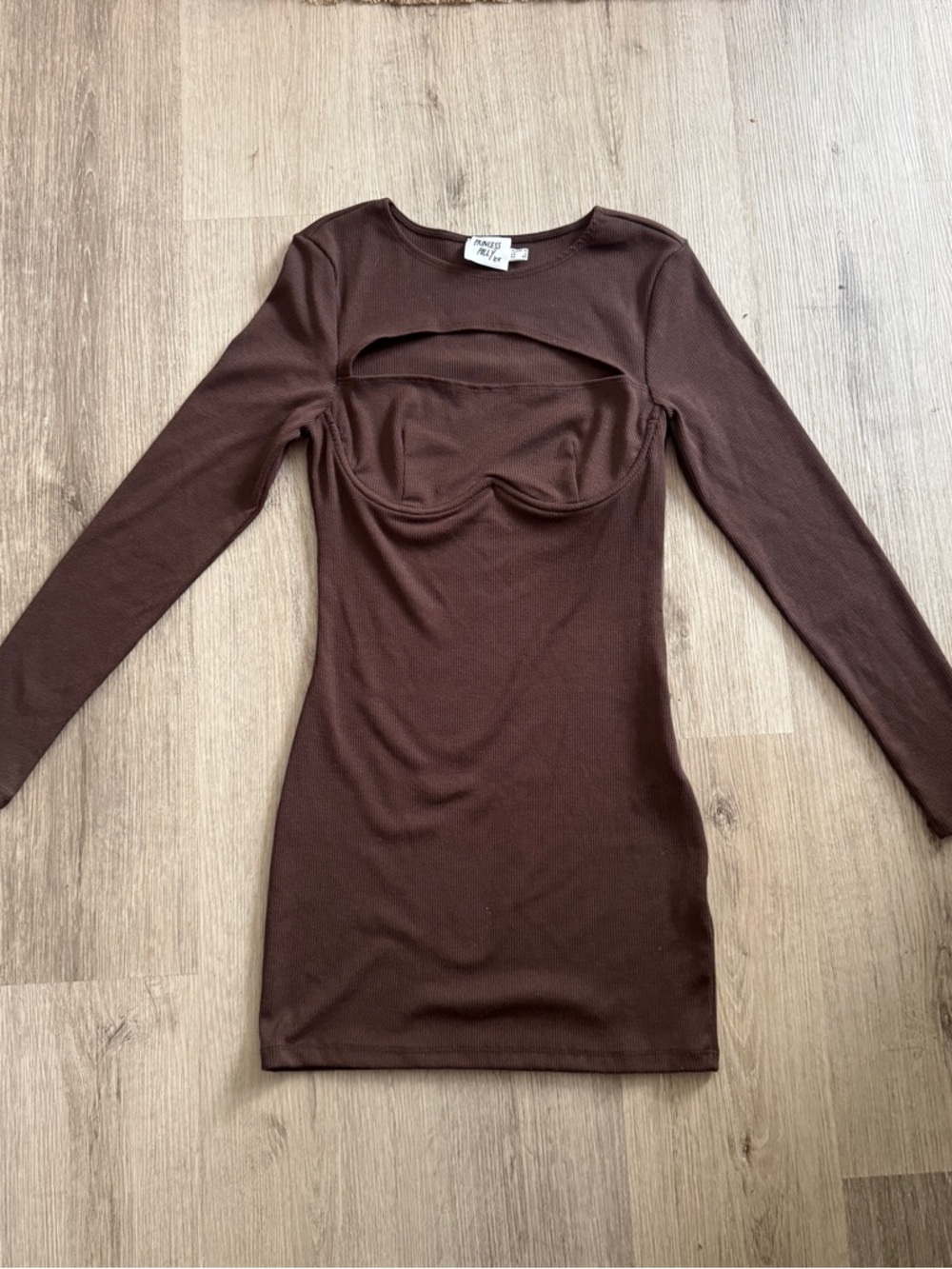 Princess Polly Chocolate Brown Ribbed Cutout Mini Dress